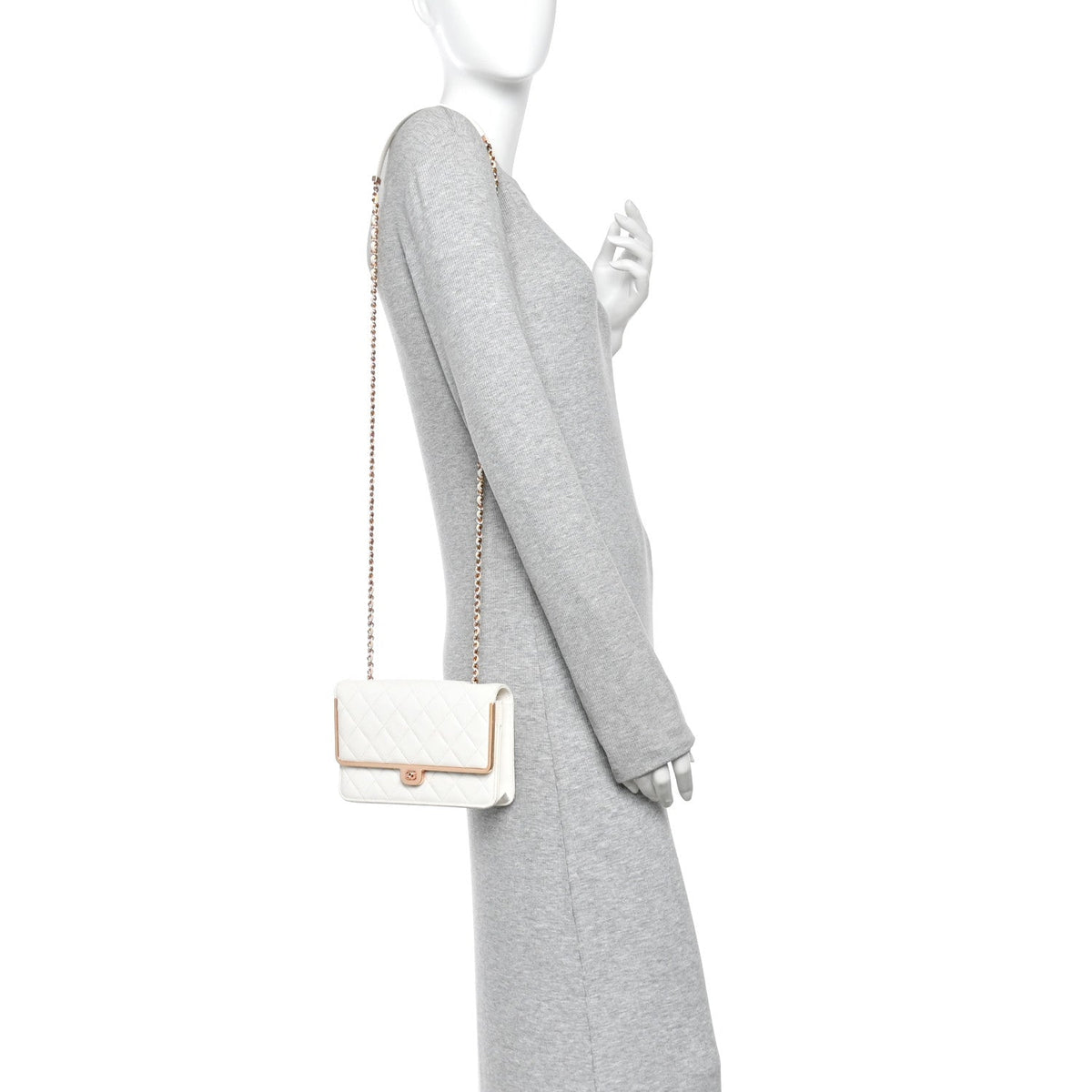Lambskin Quilted Frame Wallet On Chain WOC White