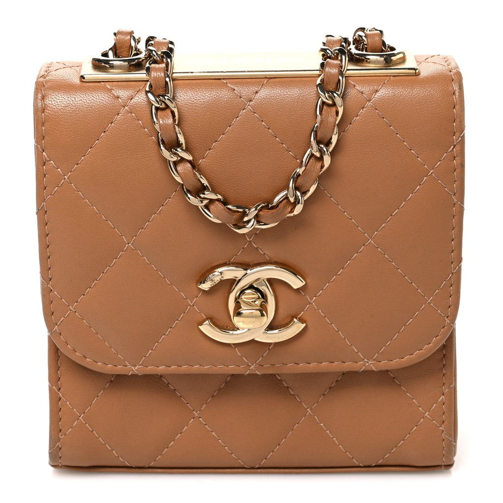 Lambskin Quilted Mini Trendy CC Clutch With Chain Brown
