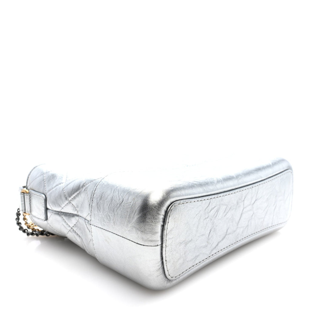 Metallic Lambskin Calfskin Quilted Medium Gabrielle Hobo Silver