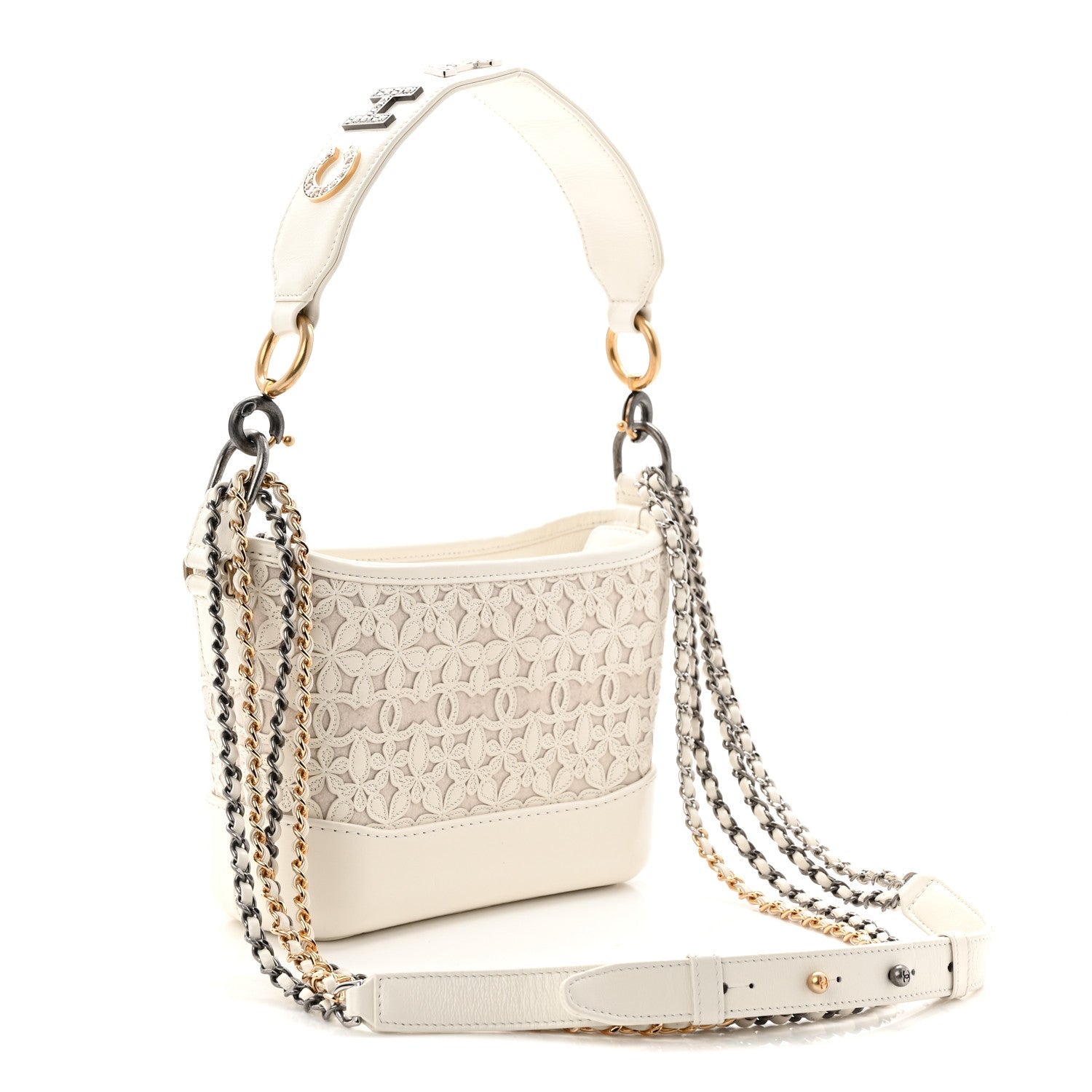Calfskin Wool Felt Embossed Small Gabrielle Logo Hobo White