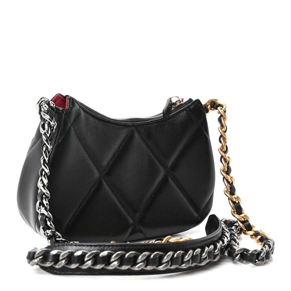 Lambskin Quilted Chanel 19 Hobo Clutch With Chain Black