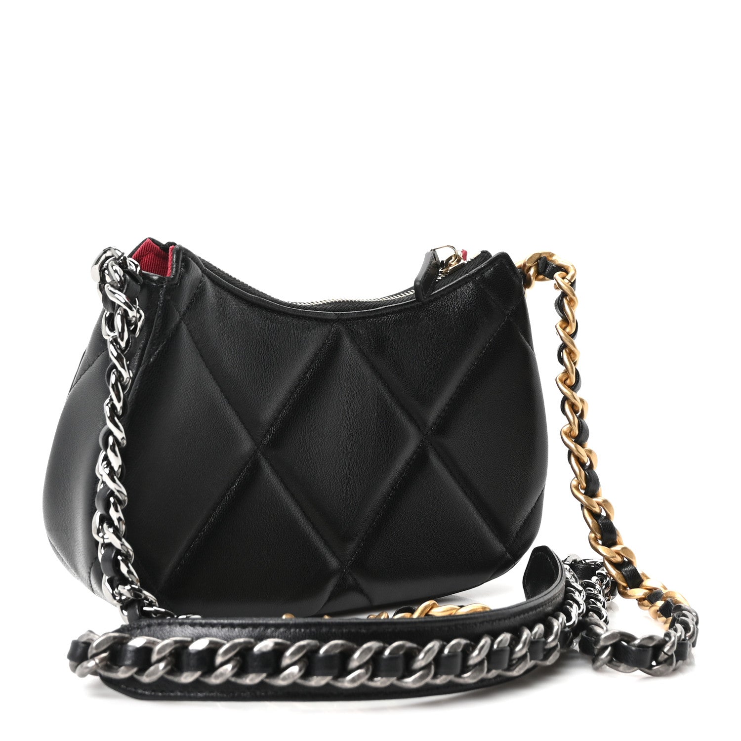 Lambskin Quilted Chanel 19 Hobo Clutch With Chain Black