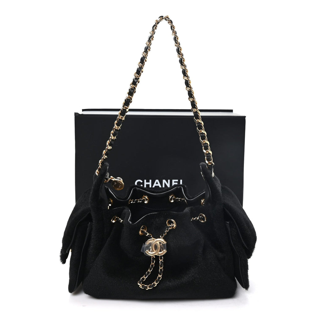 Pony Hair Mini Chanel 25 Handbag Black