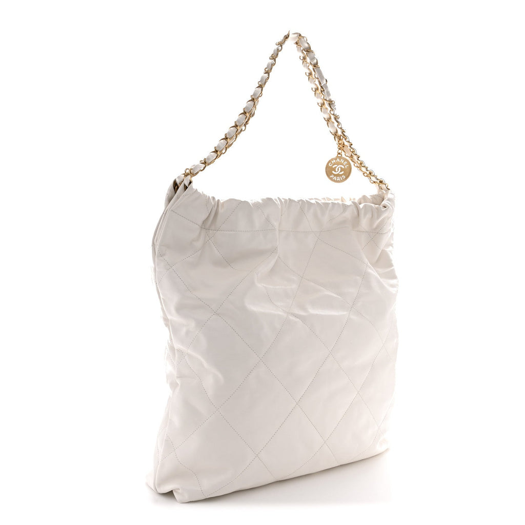Shiny Calfskin Quilted Large Chanel 22 White