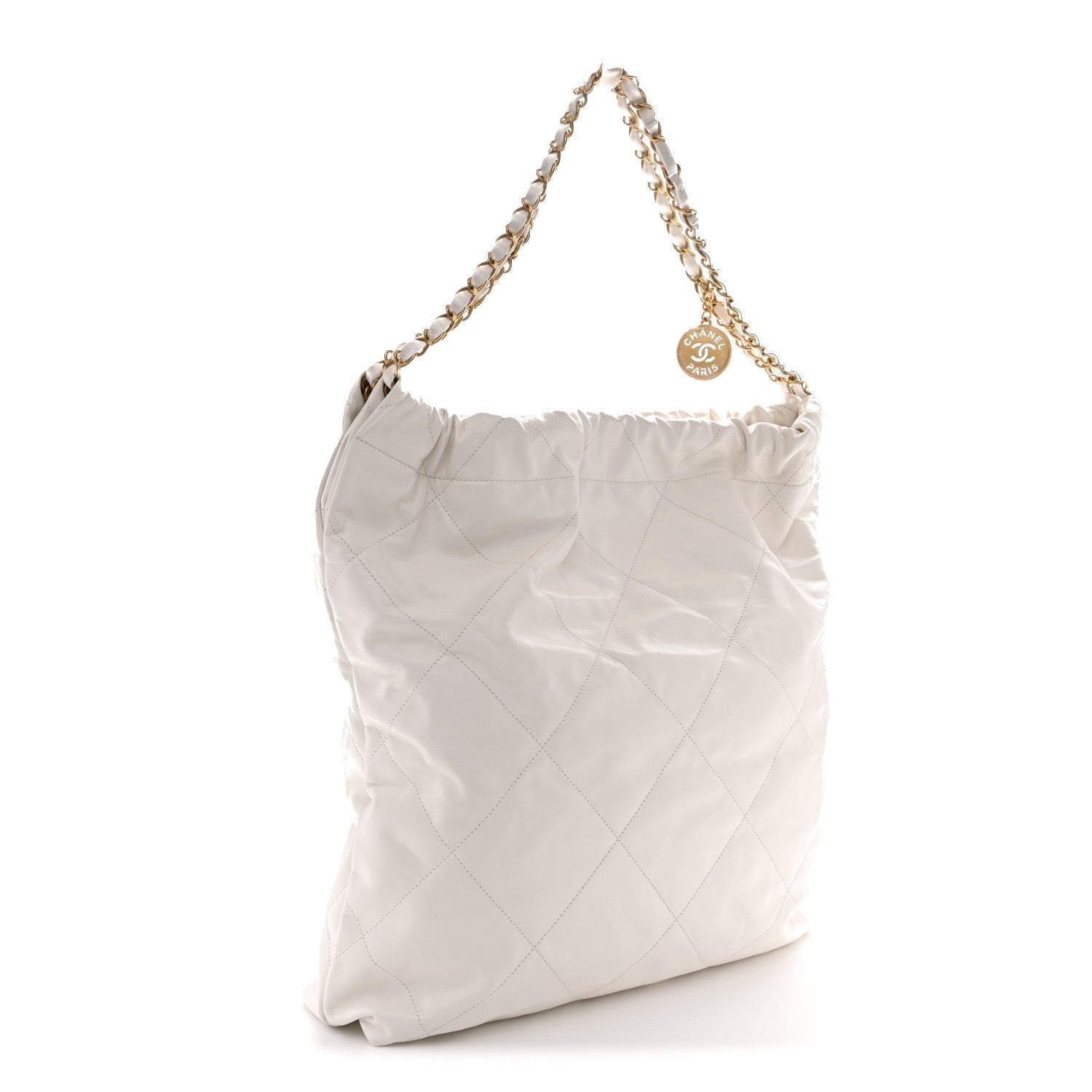 Shiny Calfskin Quilted Large Chanel 22 White