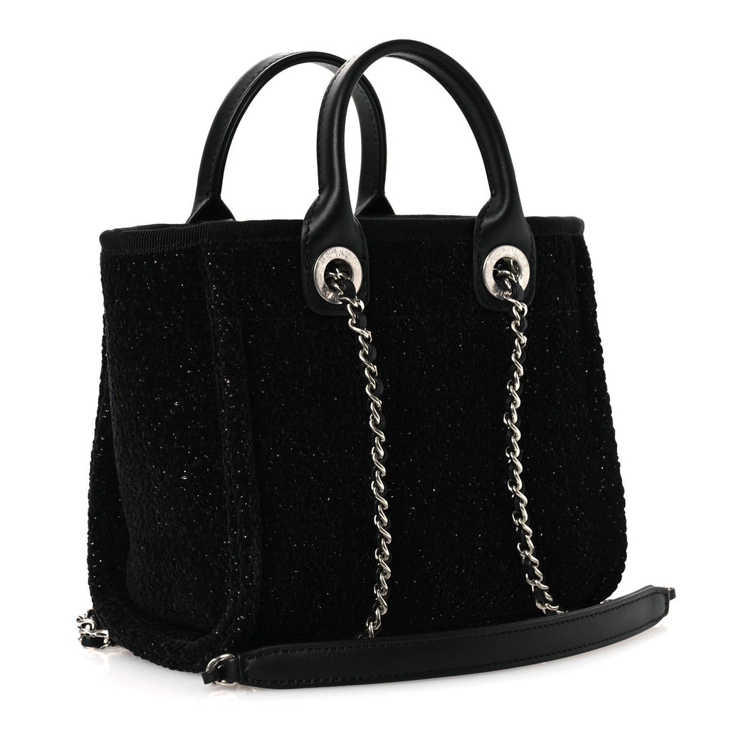 Lurex Canvas Mini Deauville Tote Black