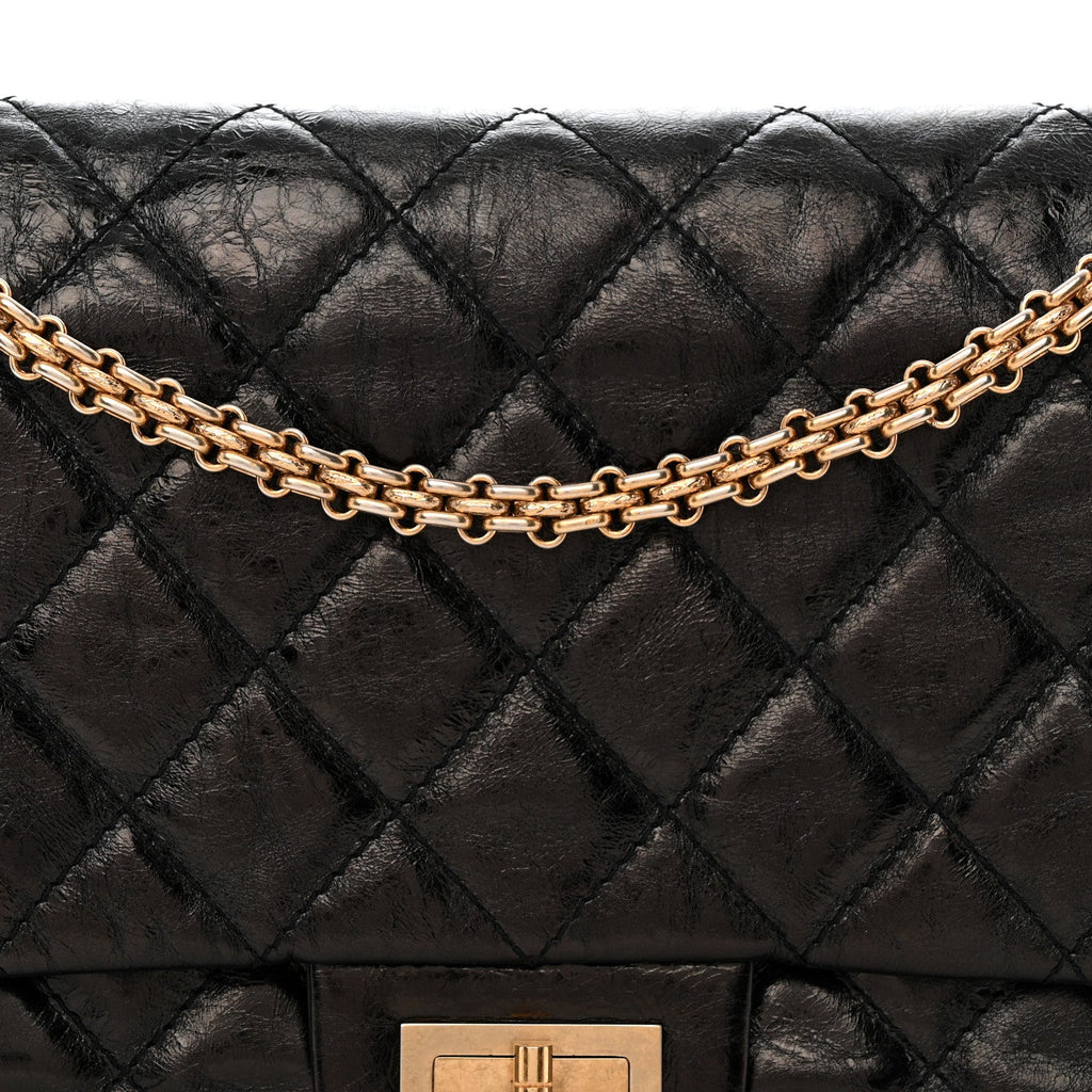 Metallic Aged Calfskin Quilted 2.55 Reissue 227 Flap Black