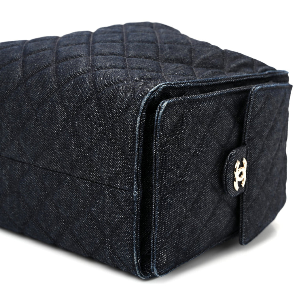 Denim Quilted Medium Chanel 25 Handbag Dark Blue