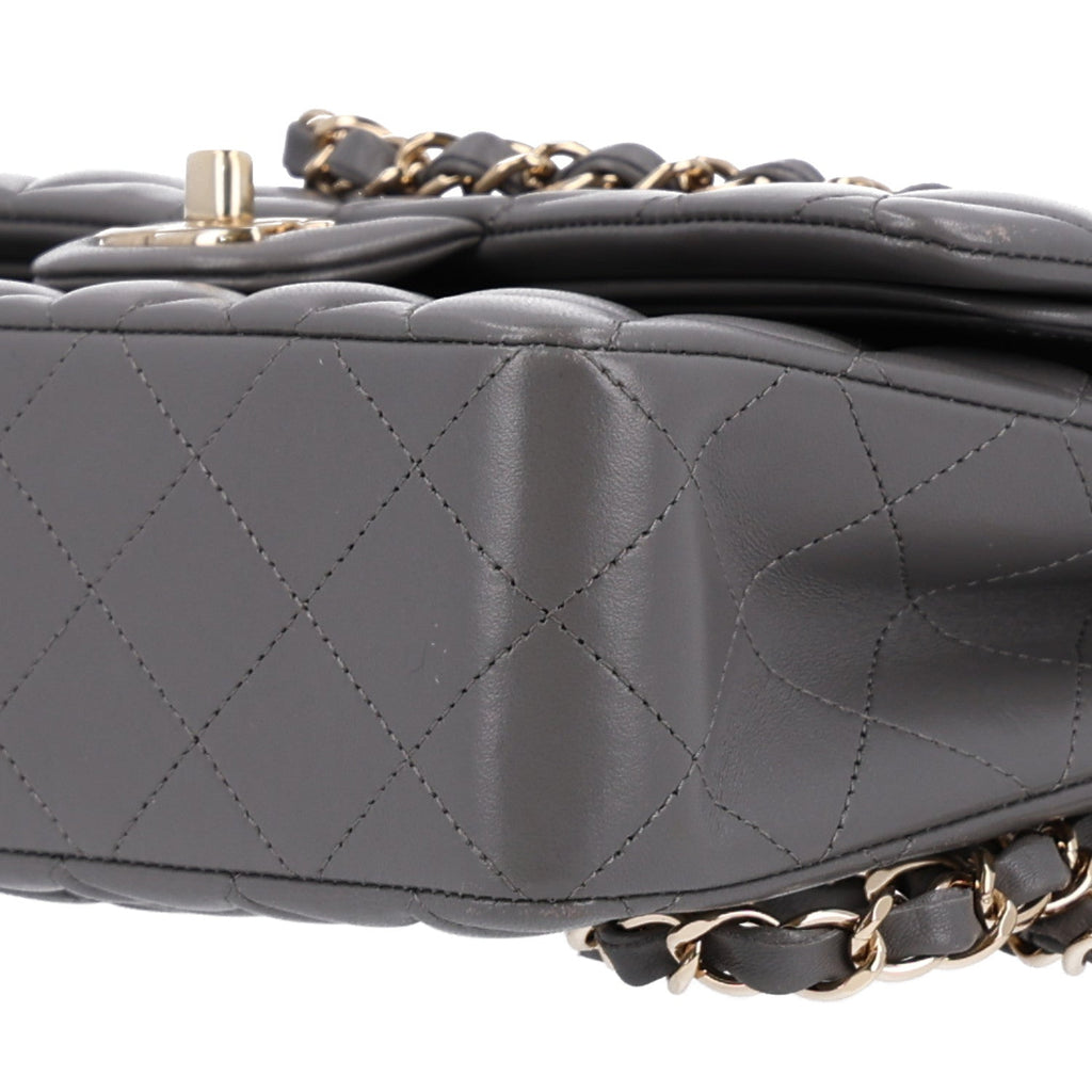 Lambskin Quilted Small Double Flap Grey