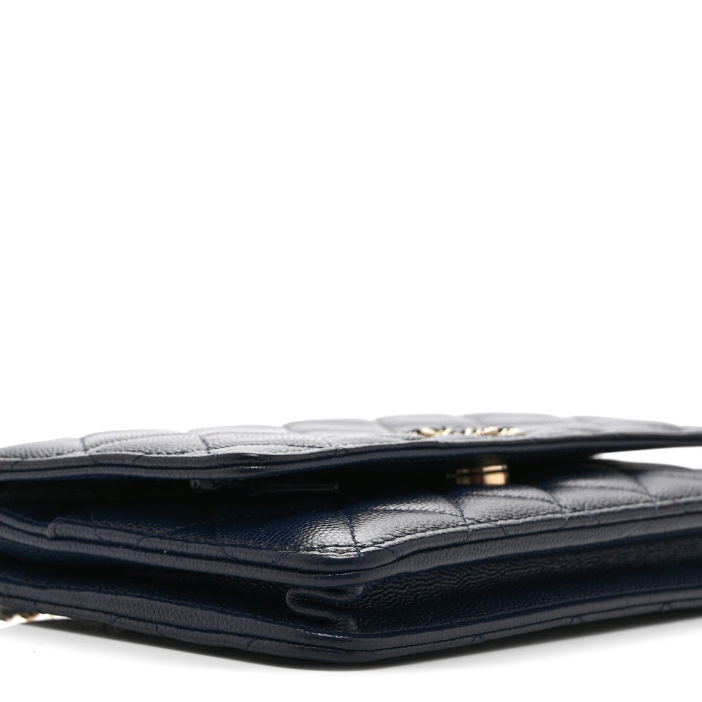 Caviar Quilted Crystal CC Wallet On Chain WOC Navy