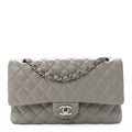Lambskin Quilted Medium Double Flap Grey