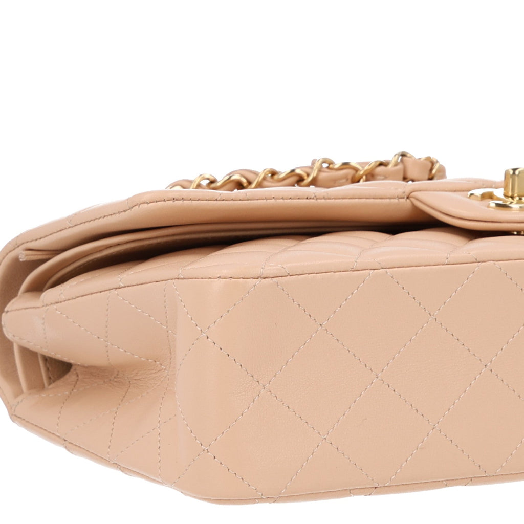 Lambskin Quilted Medium Double Flap Beige