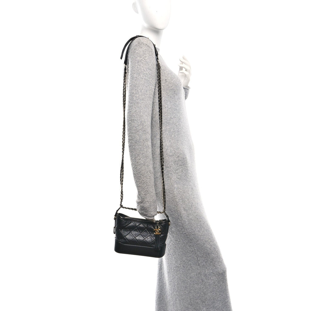 Aged Calfskin Quilted Small Gabrielle Hobo Black