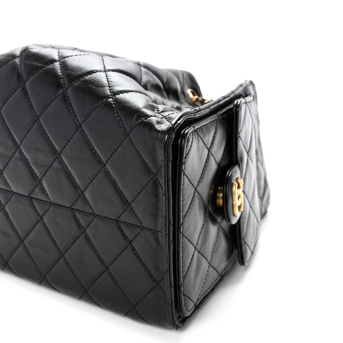 Shiny Crumpled Calfskin Quilted Small Chanel 25 Handbag Black