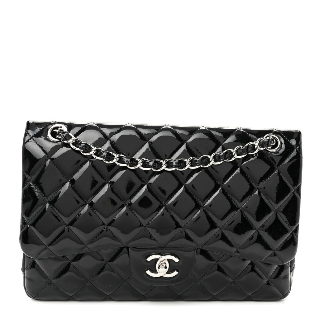 Patent Quilted Jumbo Double Flap Black