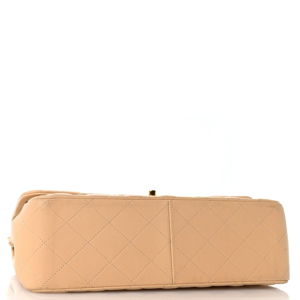 Lambskin Quilted Jumbo Double Flap Light Beige