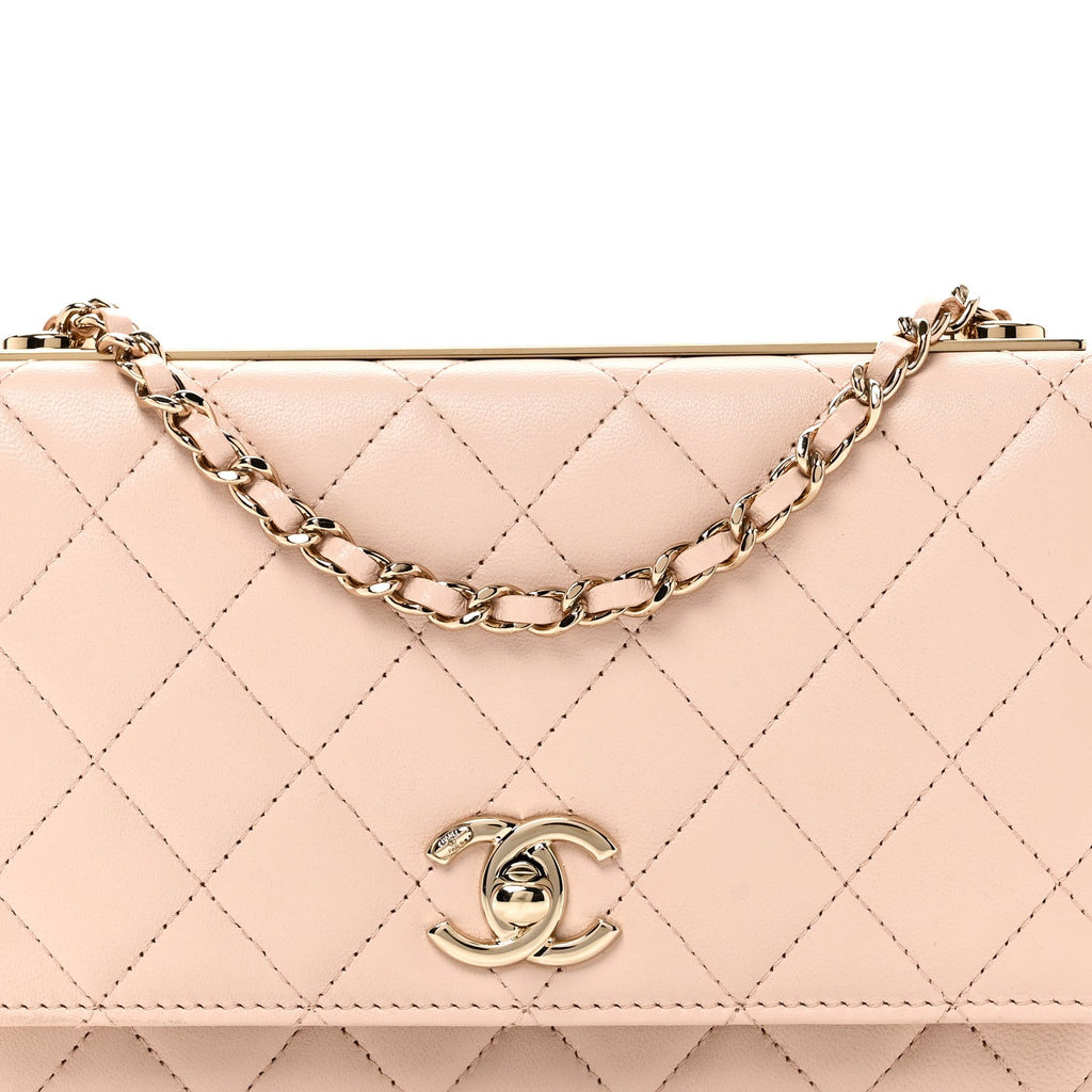 Lambskin Quilted Trendy CC Wallet On Chain WOC Light Beige