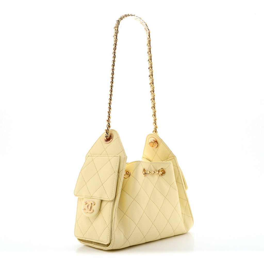 Caviar Quilted Mini Chanel 25 Handbag Light Yellow