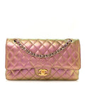Iridescent Lambskin Quilted Medium Double Flap Purple