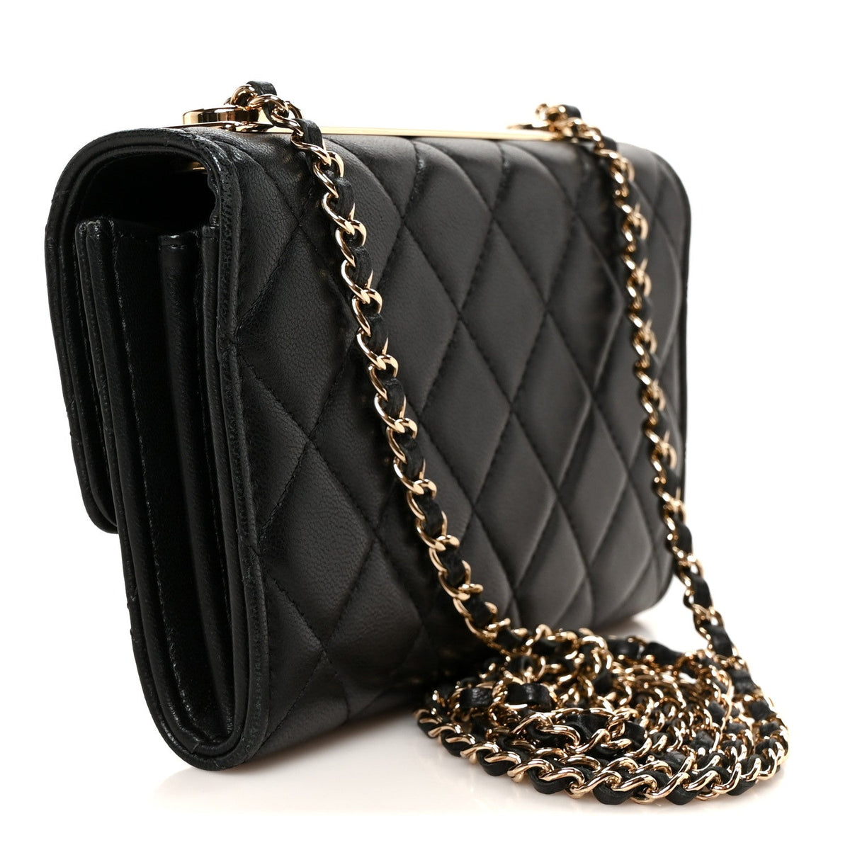 Lambskin Quilted Trendy CC Chain Clutch WOC Black