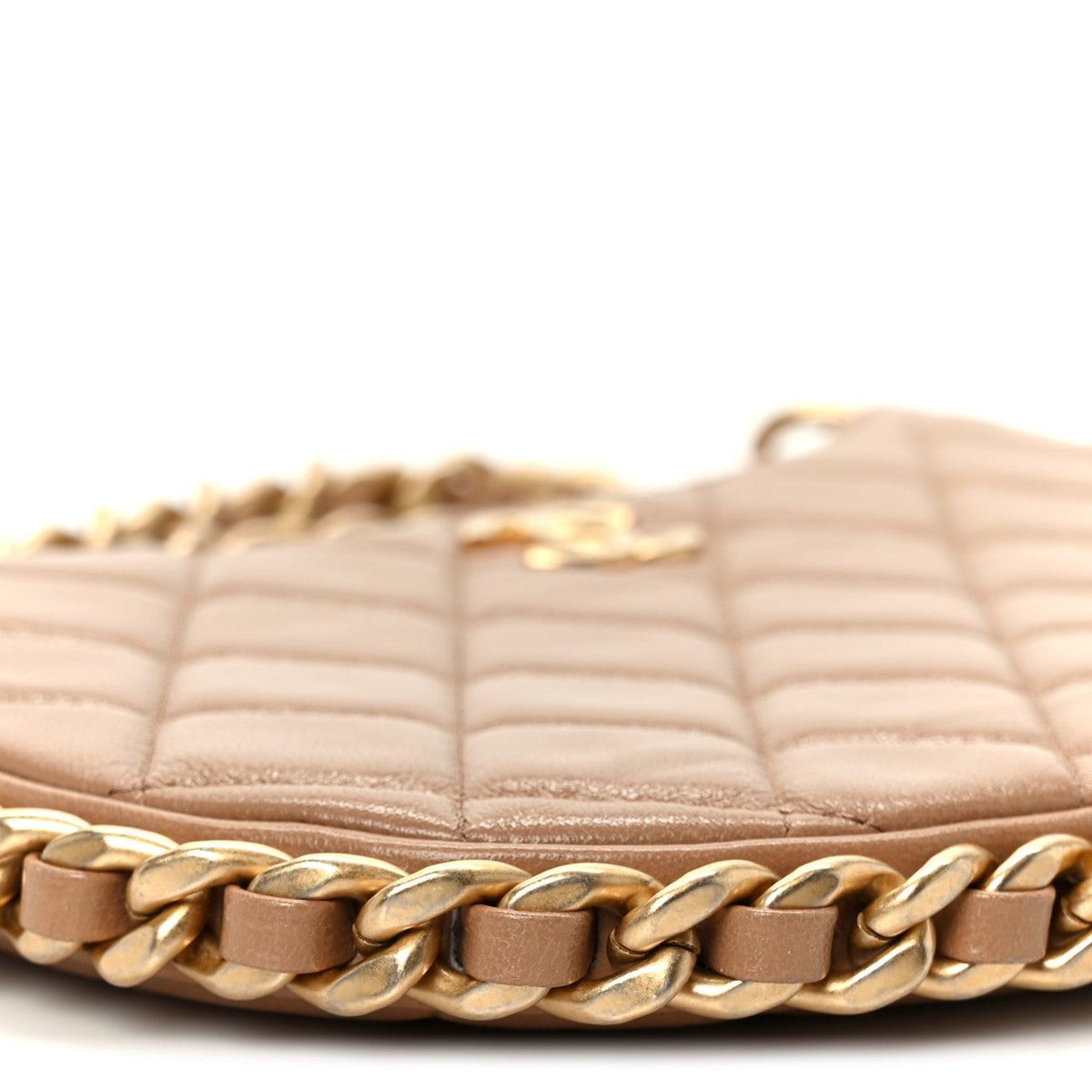 Shiny Crumpled Lambskin Quilted Trendy Chain Around Hobo Dark Beige