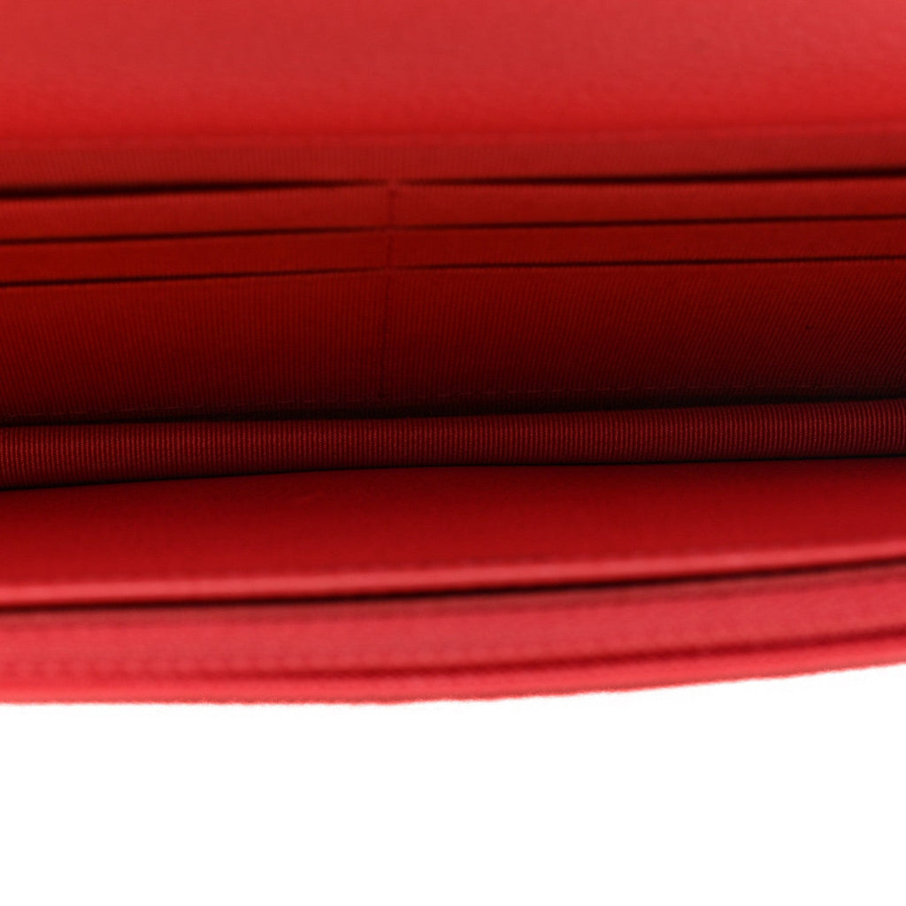 Grained Calfskin Quilted CC Box Wallet On Chain WOC Pink