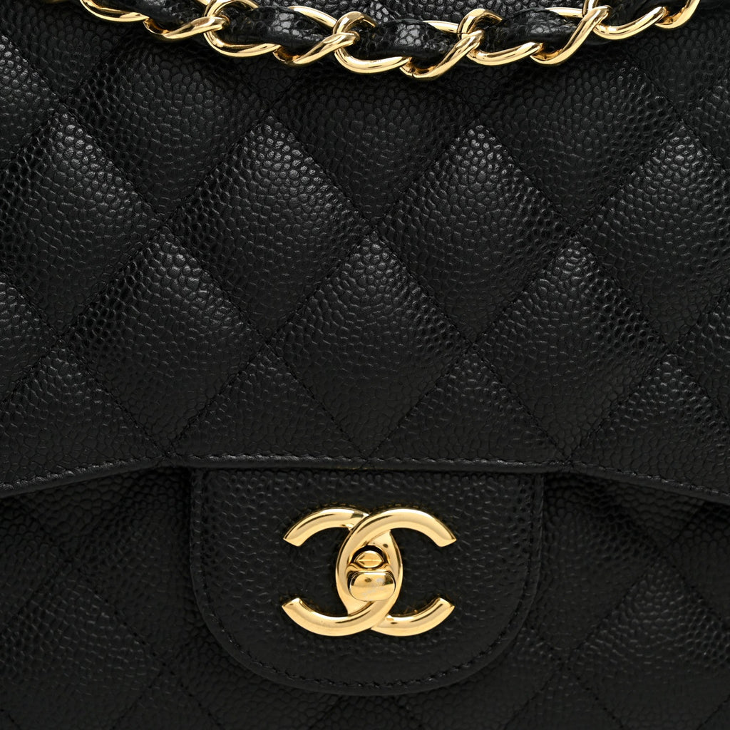 Caviar Quilted Jumbo Double Flap Black