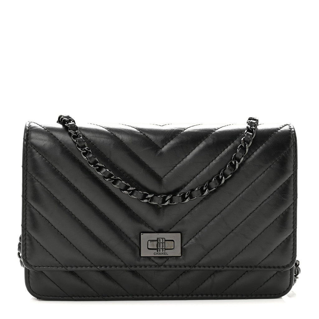 Aged Calfskin Chevron Quilted Reissue Wallet On Chain WOC So Black