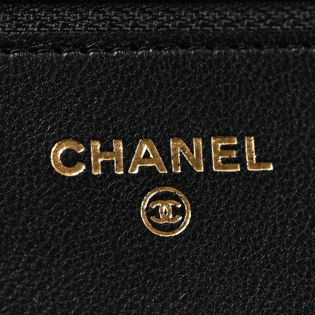 Caviar Sheepskin Chevron Quilted Vintage Mademoiselle Wallet On Chain WOC Black