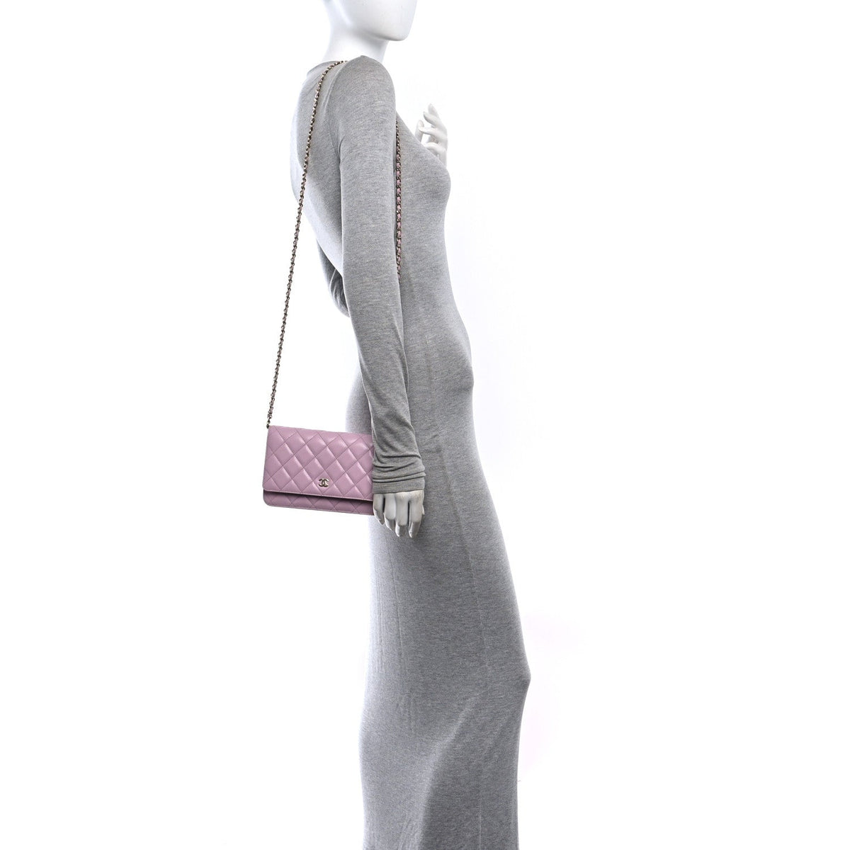 Caviar Quilted Wallet on Chain WOC Light Pink