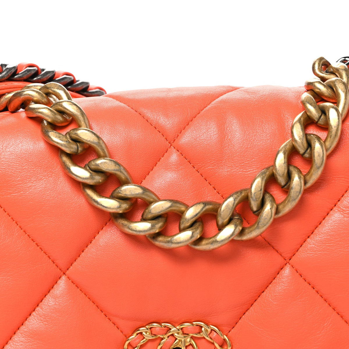 Goatskin Quilted Large Chanel 19 Flap Orange