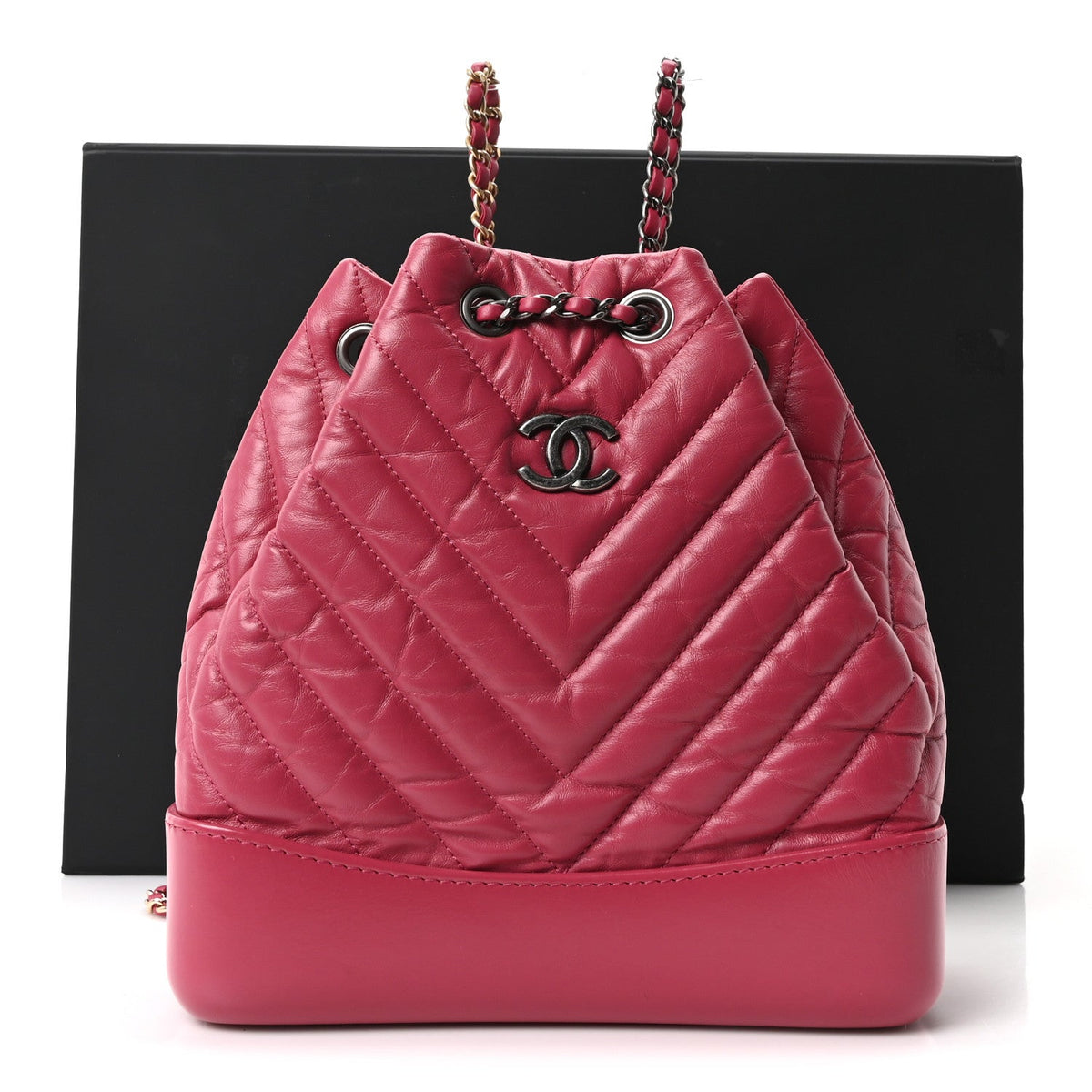 Aged Calfskin Chevron Quilted Small Gabrielle Backpack Dark Pink