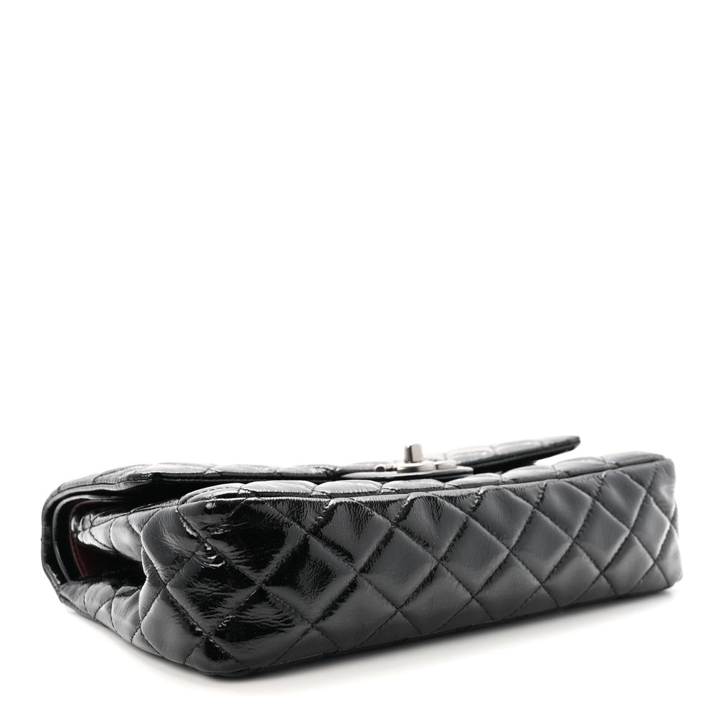 Crumpled Patent Quilted Medium Double Flap Black