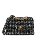 Tweed Quilted Large Chanel 19 Flap Black Silver Ecru