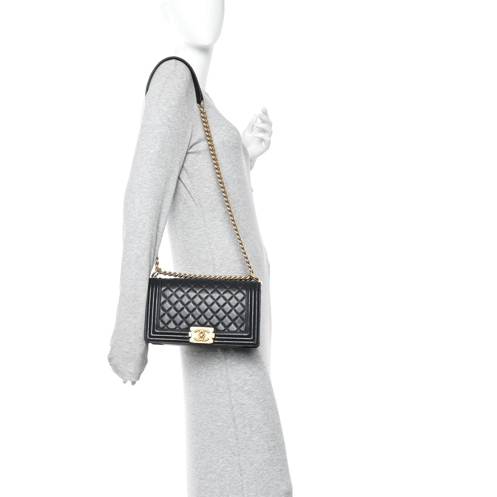 Lambskin Quilted Medium Boy Flap Black