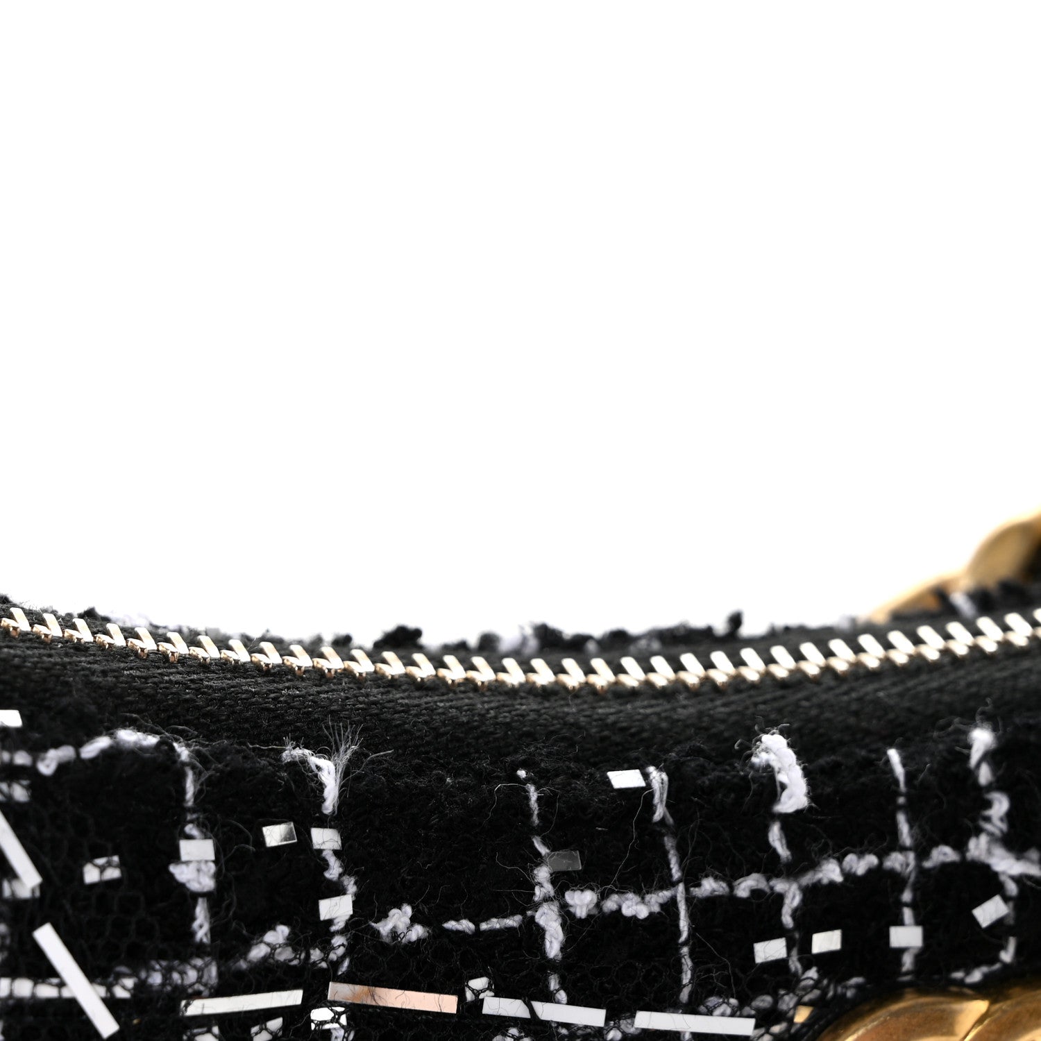 Tweed Sequin Quilted Trendy Chain Around Hobo Black White