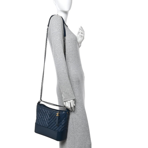 Aged Calfskin Chevron Quilted Medium Gabrielle Hobo Blue