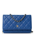 Lambskin Quilted Wallet On Chain WOC Blue