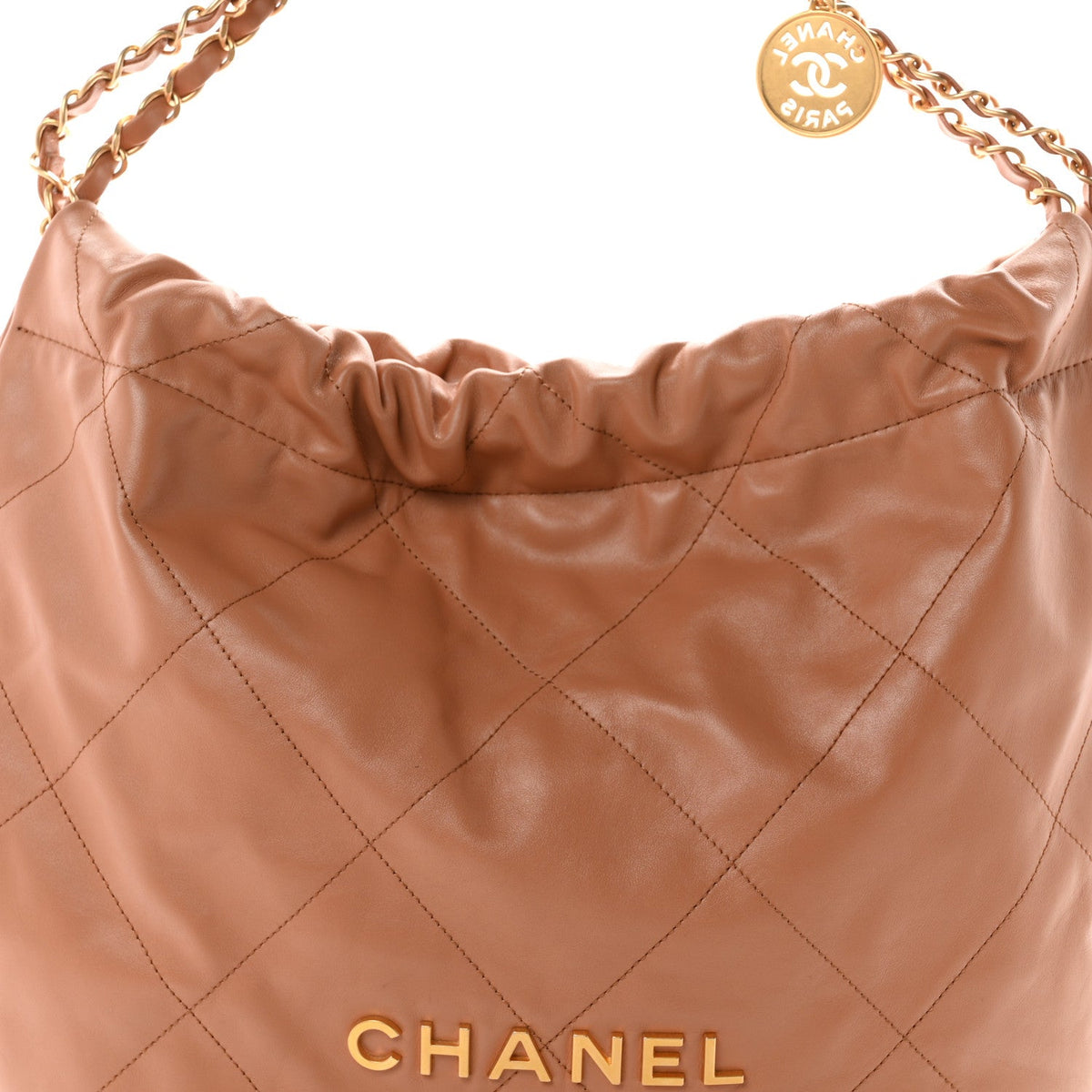 Shiny Calfskin Quilted Chanel 22 Camel