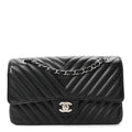 Caviar Chevron Quilted Medium Double Flap Black
