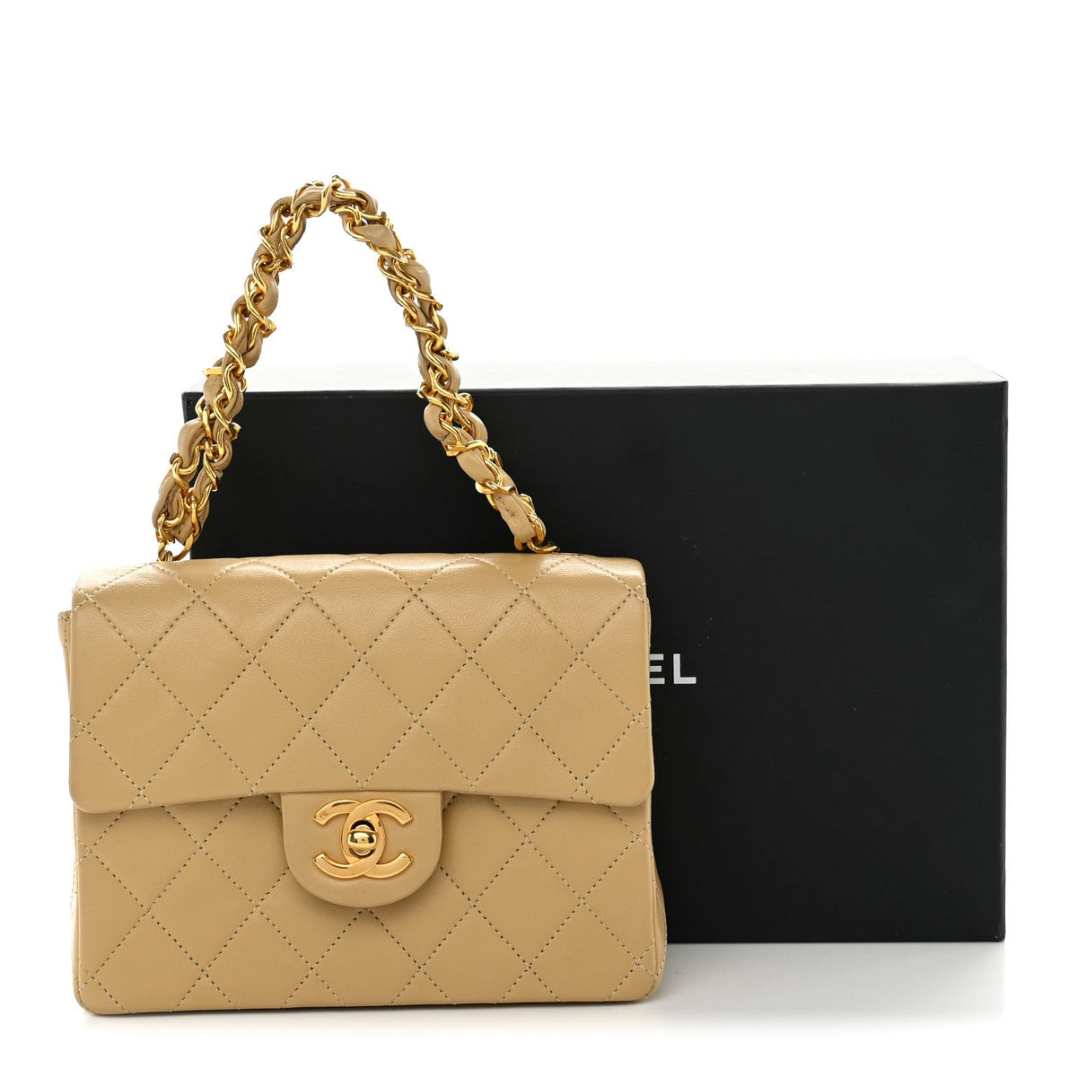 Lambskin Quilted Mini Square Flap Beige