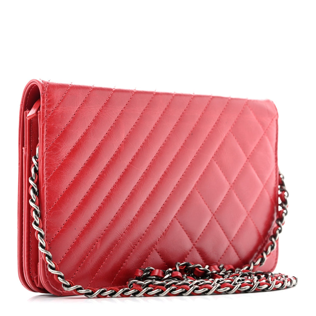 Glazed Calfskin Quilted Coco Boy Wallet On Chain WOC Red