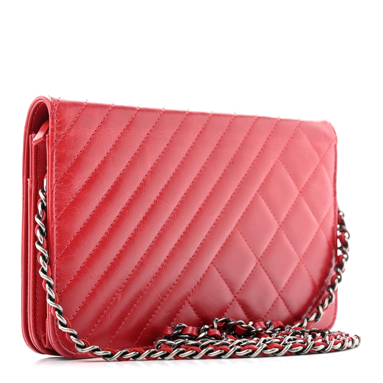 Glazed Calfskin Quilted Coco Boy Wallet On Chain WOC Red