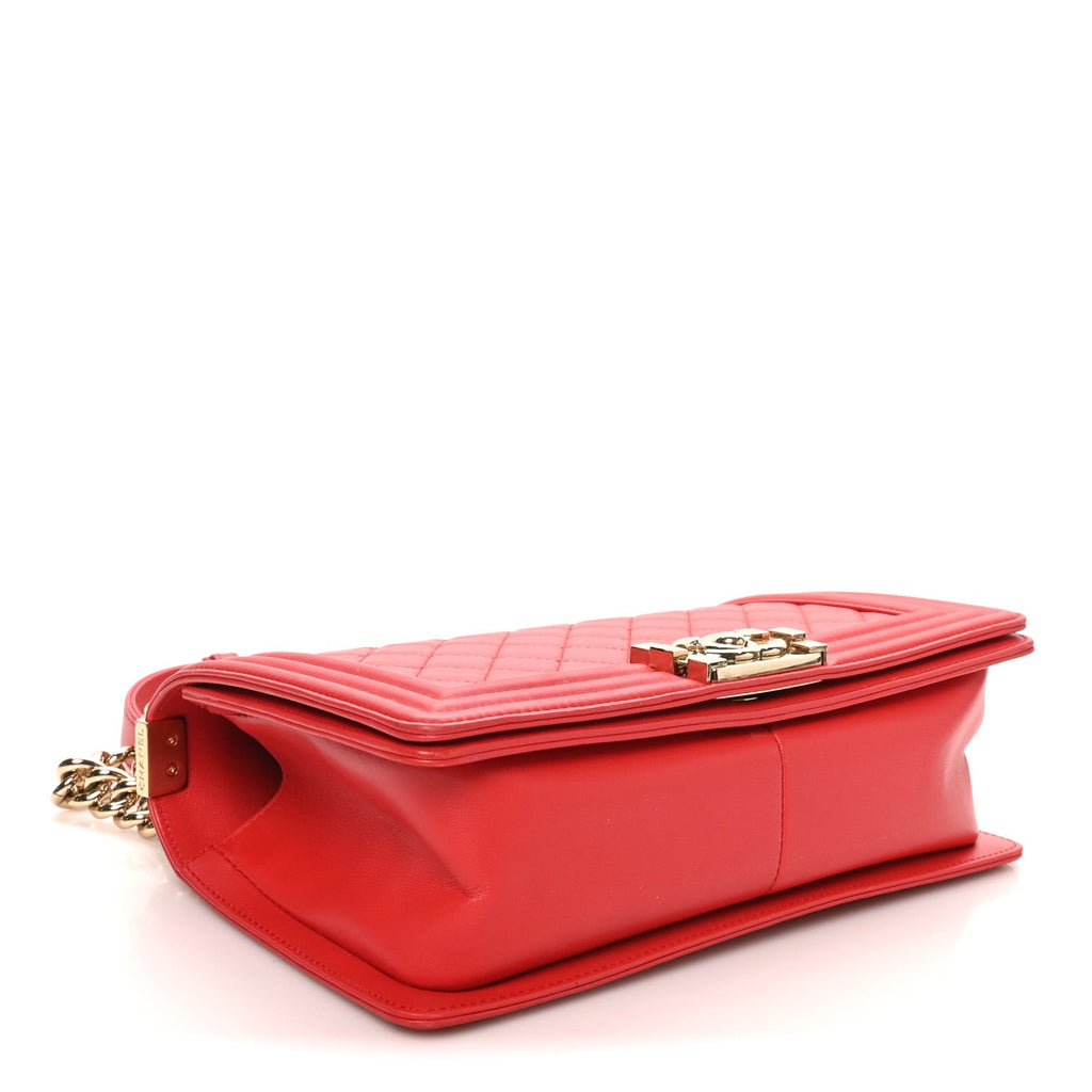 Lambskin Quilted Medium Boy Flap Red
