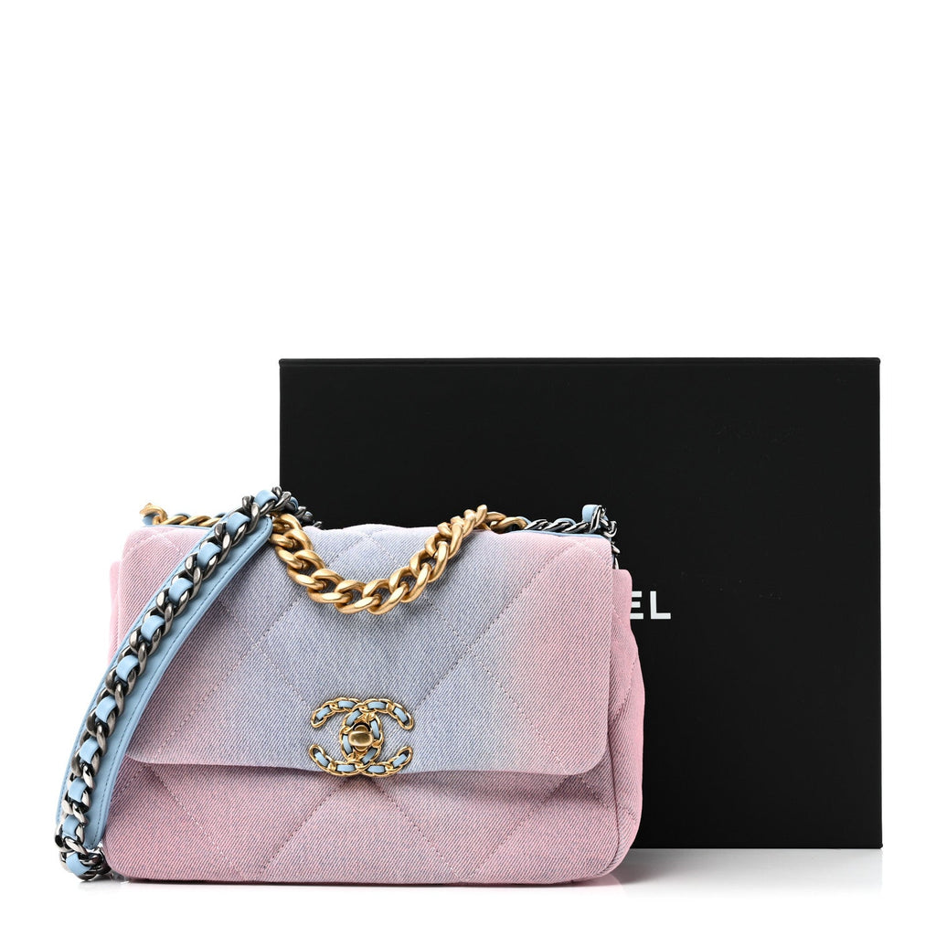Denim Quilted Medium Chanel 19 Flap Blue Pink