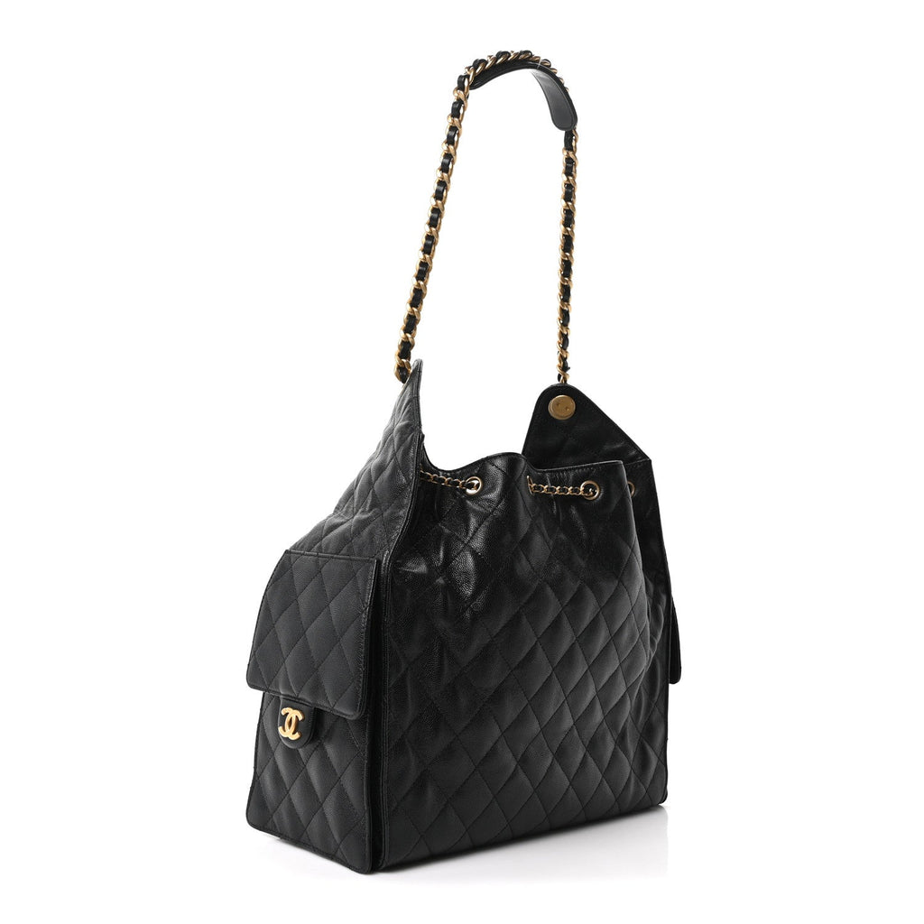 Caviar Quilted Medium Chanel 25 Handbag Black