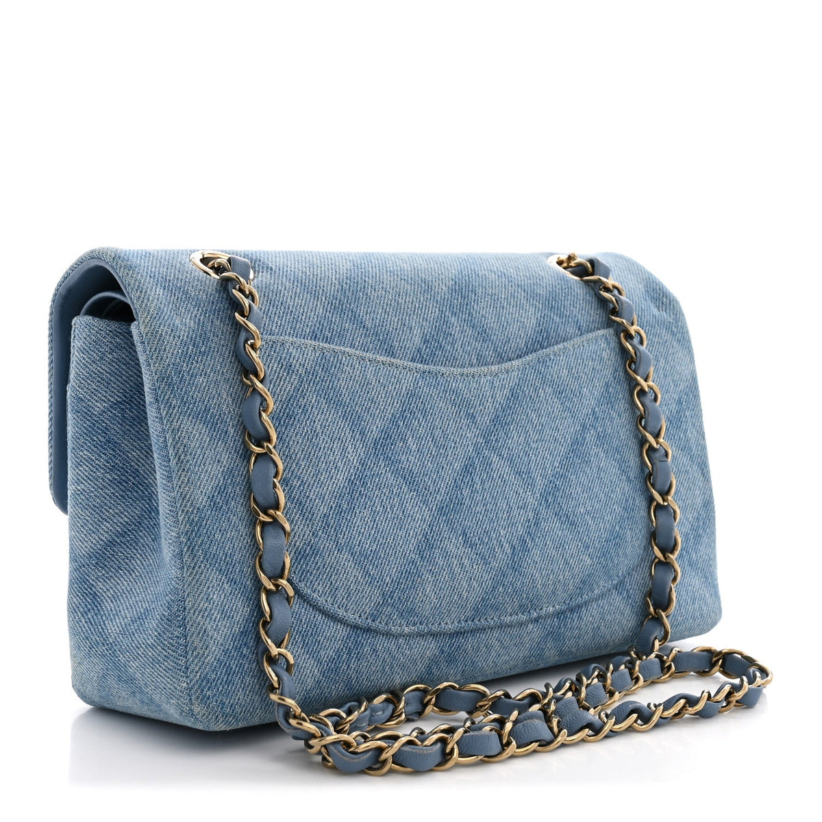 Printed Denim Quilted Small Double Flap Light Blue