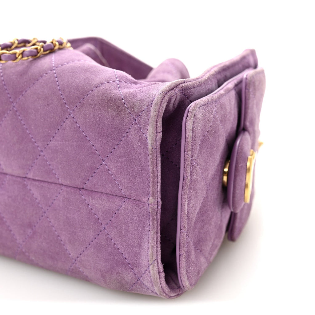 Suede Quilted Mini Chanel 25 Handbag Purple