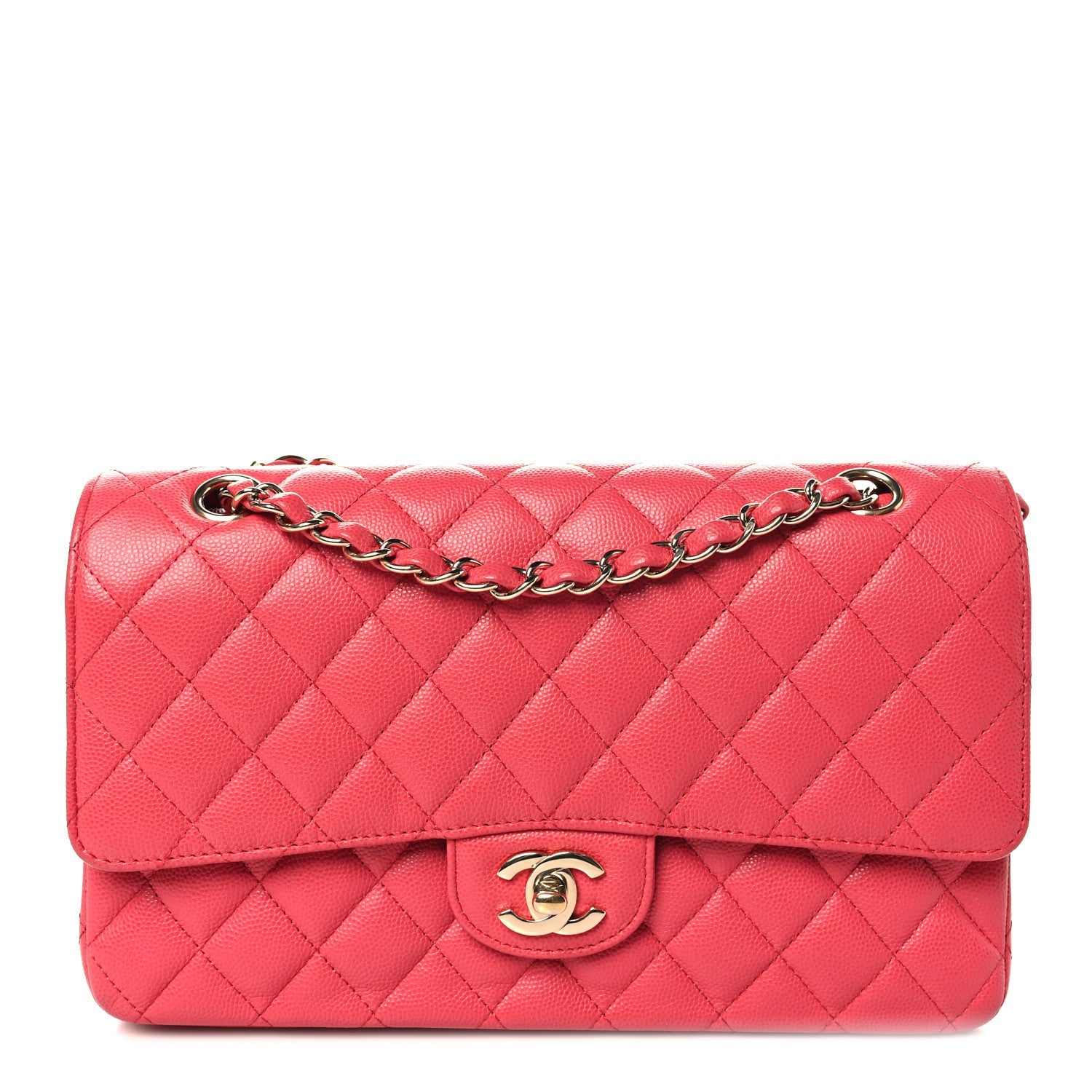 Caviar Quilted Medium Double Flap Red