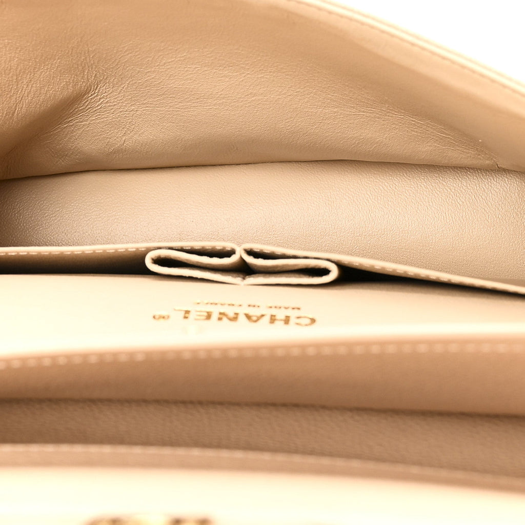Caviar Quilted Medium Double Flap Beige